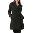 thumbnail image 6 of INSPIRE CHIC Women's Notched Lapel Long Sleeves Double Breasted Mid-Lentgh Overcoat XL Black, 6 of 8
