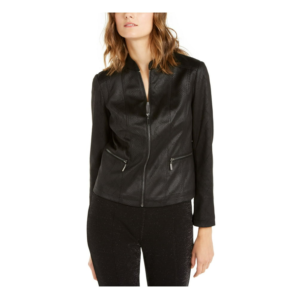 Alfani - ALFANI Womens Black Faux Leather Solid Zip Up Jacket Size XL ...