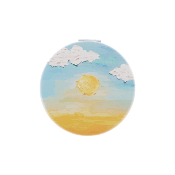 Unique Bargains 1 Pc Women Round Hand-drawn Makeup Mirror for Travel Vacation Yellow Blue
