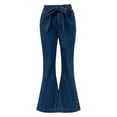 thumbnail image 5 of Women's Dark Wash High Waisted Flared Denim Jeans Retro Wide Leg, 5 of 9