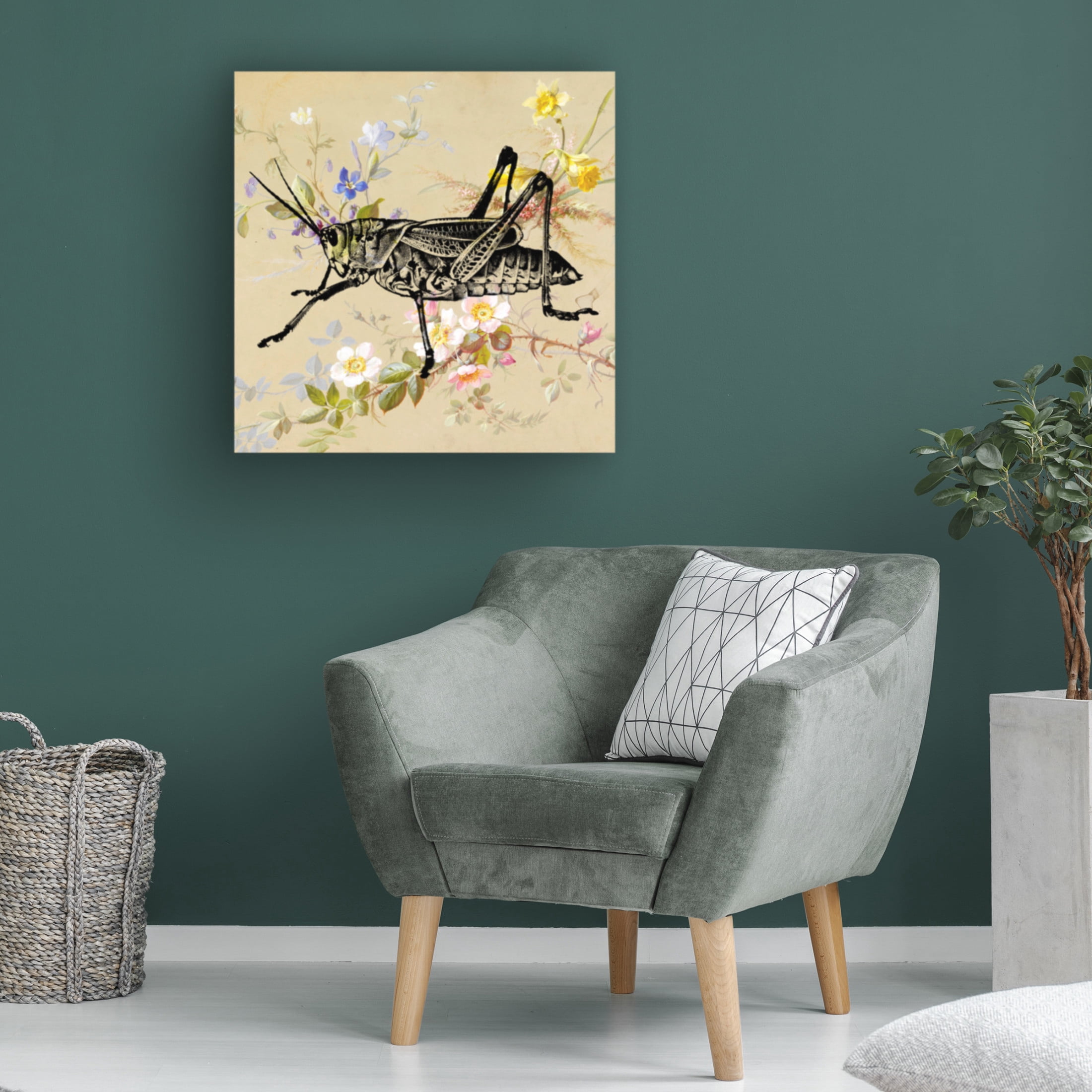 Canvas Wall Art - Dean Russo- Exclusive 'Grasshopper Wallpaper' Wall Art for Living Room, Bedroom, or Office Décor by Trademark Fine Art - 18 x 18 Inches