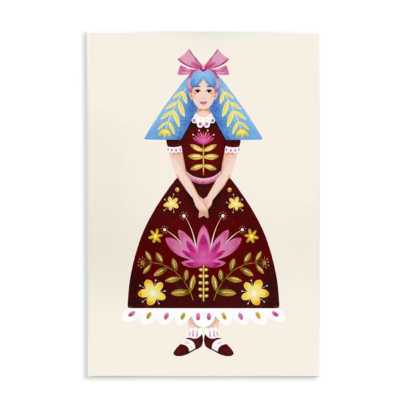 Stupell Industries Blue Haired Folk Girl Portrait Painting Unframed Art Print Wall Art, 10 x 15