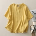 thumbnail image 2 of AherBiu Womens Tops Linen Blouse Crewneck Short Sleeve Lightweight Summer Casual Loose Fitted Ruffle Hem Shirts, 2 of 9