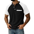 thumbnail image 3 of Horkkom Mens Shirts V Neck Button Color Block Short Sleeve Shirts Summer Casual Loose T Shirts with Pocket M, 3 of 8