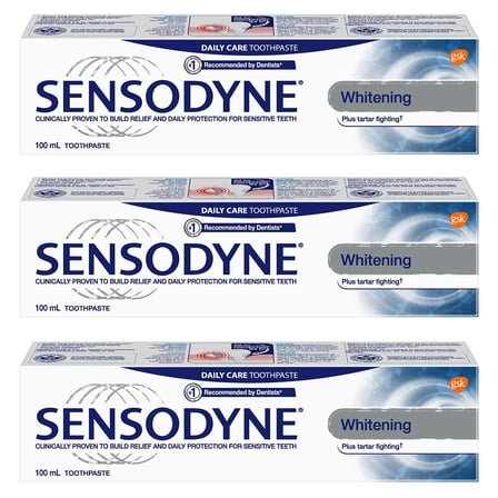 Sensodyne Sensitivity Toothpaste for Sensitive Teeth, Whitening Plus Tartar Control, 100ml Pack of 3