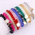 thumbnail image 4 of Fashion Women Monogram Blank Hammered Disc Facted Glass Beads Stretchy Bracelet, 4 of 9