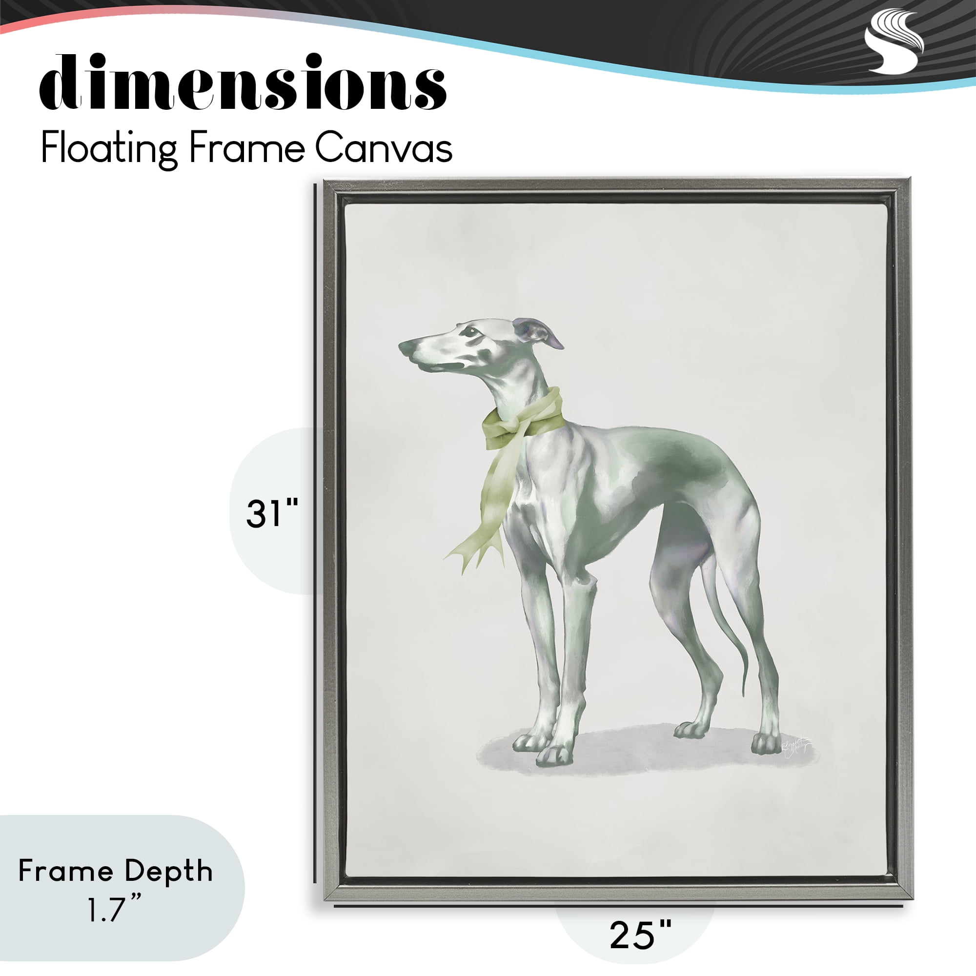 Stupell Industries Graceful Dog & Ribbon Gray Framed Floater Canvas Wall Art, design by Elizabeth Medley