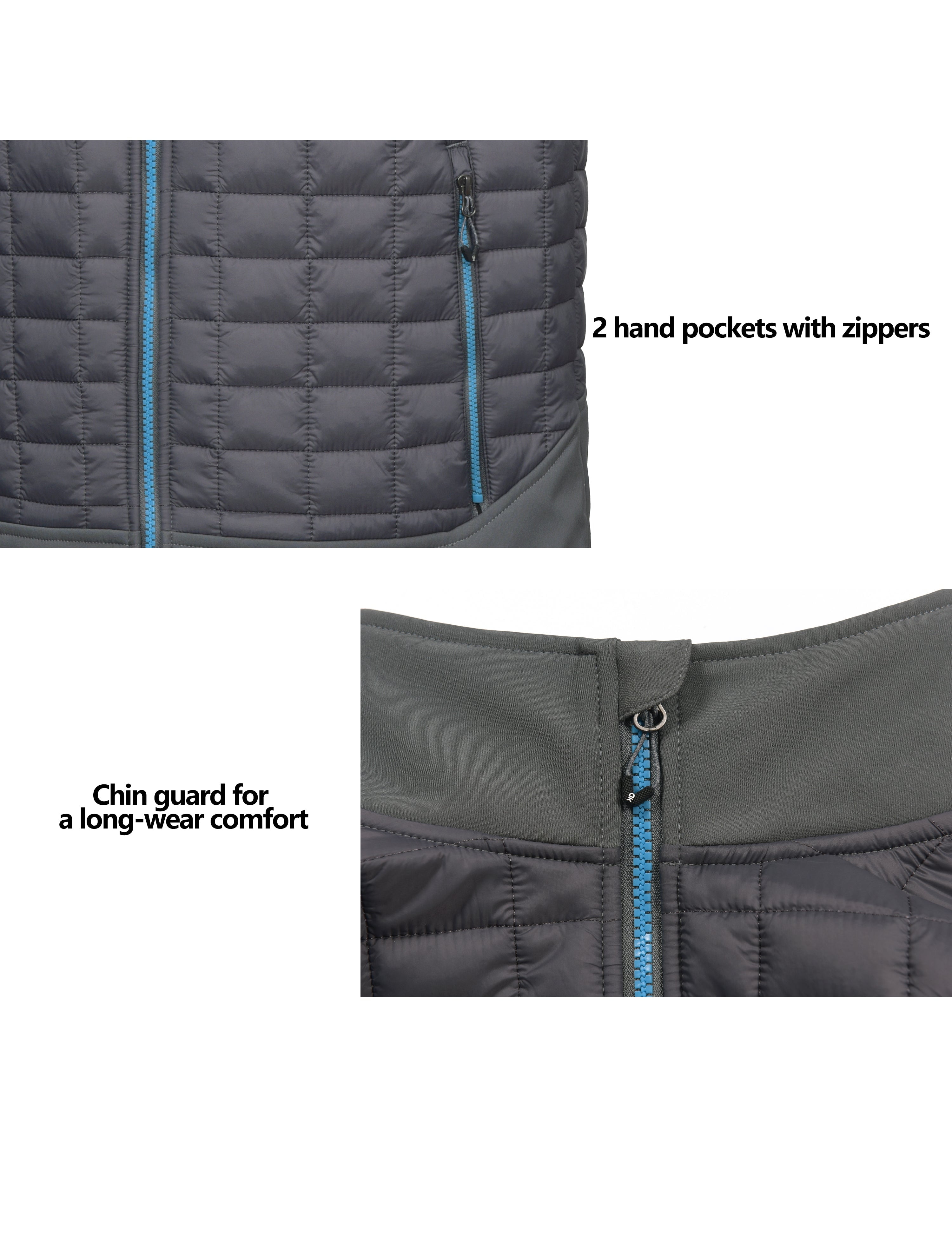 Little Donkey Andy Men’s Lightweight Puffer Vest, Warm Outdoor Sleeveless Jacket for Hiking Travel Running Grey M