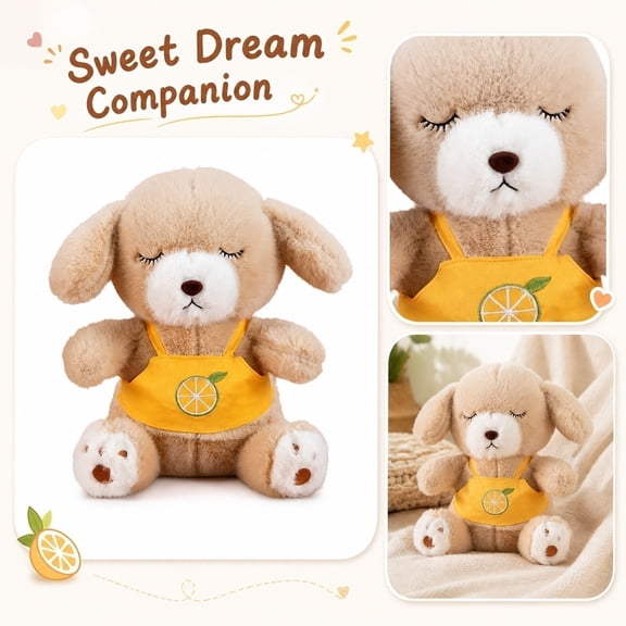 Stuffed Dog Plush Puppy Stuffed Animal Beige Stuffed Dog White Face Plush Puppy with Yellow Plush Outfit Soft Snuggle Plush Toys Nursery Plush Decor Student Shower Gift 1 Pack