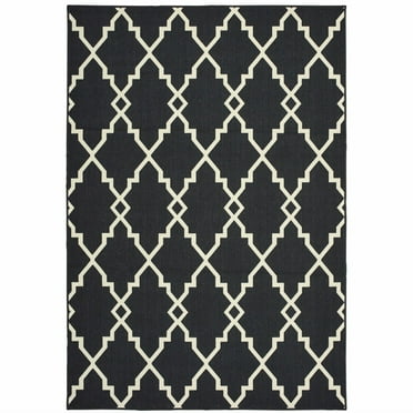 8â€™x11â€™ Black and Ivory Trellis Indoor Outdoor Area Rug