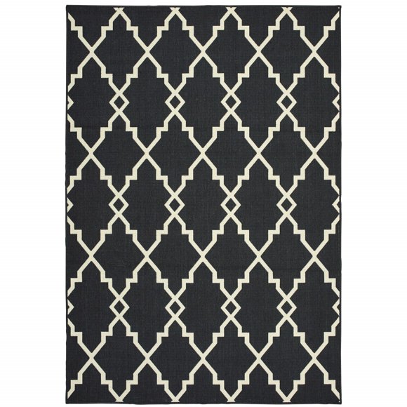 homeroots home decor 389534 7’x10’ Black and Ivory Trellis Indoor Outdoor Area Rug