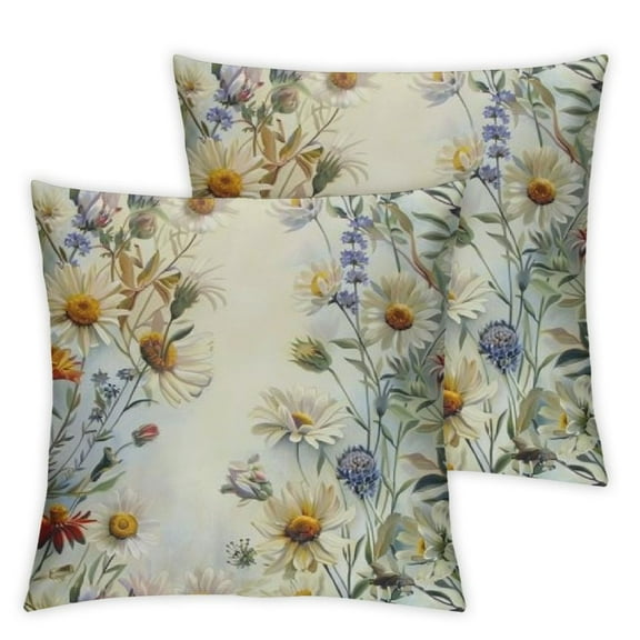 Ullo0ord Beautiful Floral Throw Pillow Cover Vintage Daisy Plants Leaves Art Yellow Washable Square Cozys Decorative Pack of 2 Outdoor Couch Patio Throw Pillow Cases  12x12in