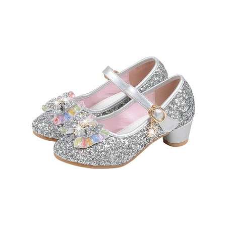 KidUtowu Kids Girls Mary Jane Party Shoes Glitter Bridesmaid Wedding Dance Heels (Best Blue Wedding Shoes)