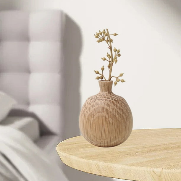 Jarrón de madera con acento decorativo marrón | Grano de madera natural | Centro de mesa de adorno de decoración para el hogar | Estilo rústico moderno | Para flores frescas o vegetación
