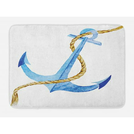 Anchor Bath Mat, Watercolor Beach Things Artistic Coastal Design Ocean Adventure Journey, Non-Slip Plush Mat Bathroom Kitchen Laundry Room Decor, 29.5 X 17.5 Inches, Pale Blue Pale Coffee, (Best Thing To Put In The Bath For Chickenpox)