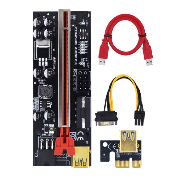 Seitruly PCI-E 1x a 6x Exender Board Adaptador de placa base de tarjeta USB con indicador LED Accesorios electrónicos Ranura roja + Cable rojo Type2 NO2