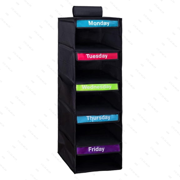 Shtyetg 5-Shelf Hanging Closet Organizer w/ 5 Side Pockets Weekly Clothing Divider(Black)