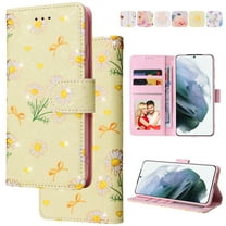 RFID Blocking Case For Samsung A54 5G Wallet Case for Women with Credit Card Holder, Cute Pattern Flower Designed Hand Strap Flip PU Leather Stand for Samsung Galaxy A54 5G, Yellow Daisy