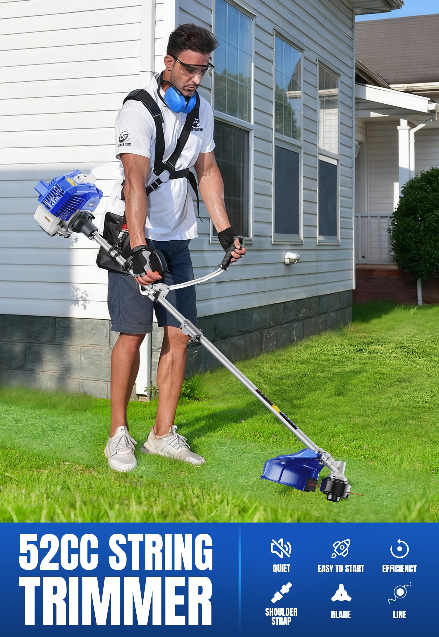 Wild Badger Power String Trimmer/Edger/Brush Cutter 52cc 18" Gas Weed Eater/Wacker 3 in 1