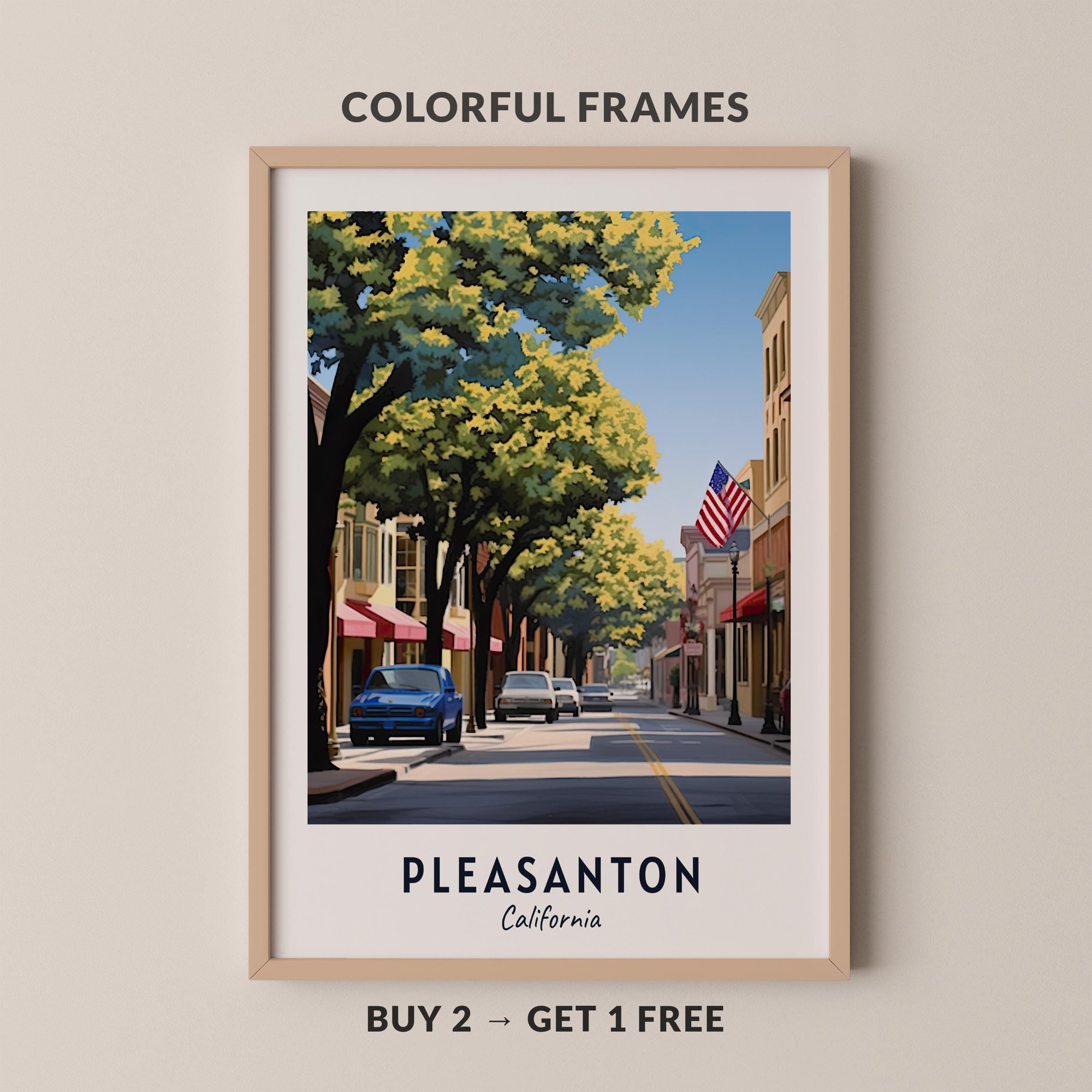 Pleasanton Travel California City Cityscape Poster , Poster Print Only
