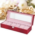 thumbnail image 4 of Watch Holder, Wine Red Color Watch Organizer Rectangular Jewelry Organizer 6 Slots  For Display For Storage, 4 of 8