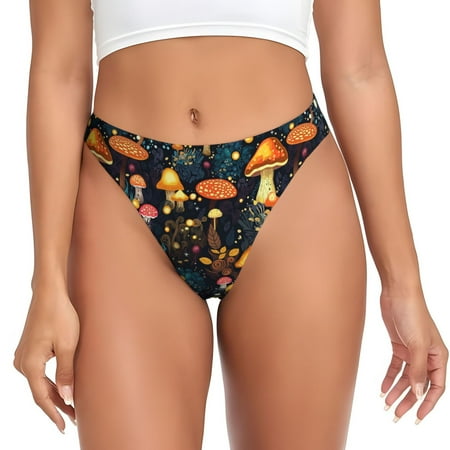 Rateoe Colorful Plants Mushroom Pattern Seamless Women Underwear Thongs No Show Ladies Thong No Line Breathable Comfortable Panties Undies for Women-Small