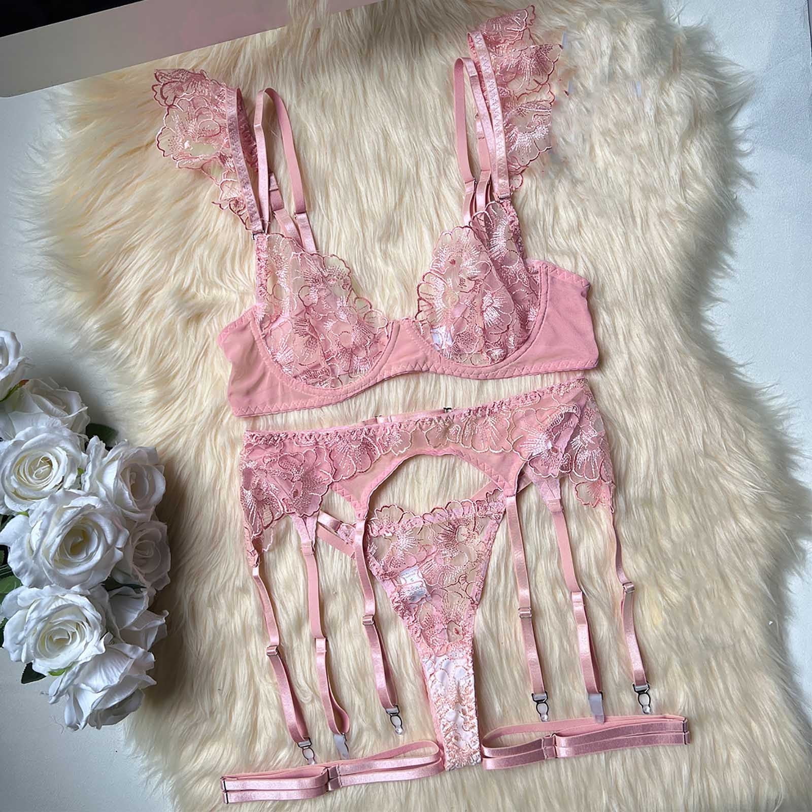 HAPIMO Women's Plus Size Lingerie Underwear Set Sale Lace Sleeveless Wireless Bra Garter Fashion Comfy Sleepwear Elegant Pajamas Summer Pink S