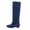 Blue, variant on Women Over Knee High Suede Boots Round Toe Wide Calf Chunky Heel Winter Booties Side Zipper Warm Casual Shoes for Ladies Outdoor Daily Walking Wear