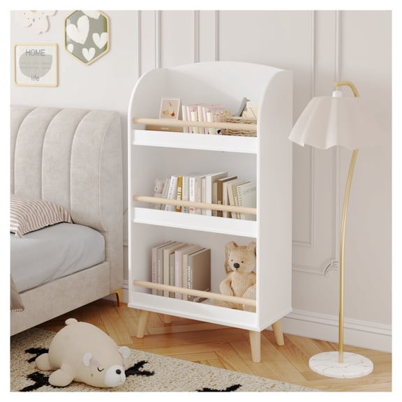 Kids Bookshelf, 3-Tier Bookcase, Book Organizer, toy Storage Cabinet Organizer, White