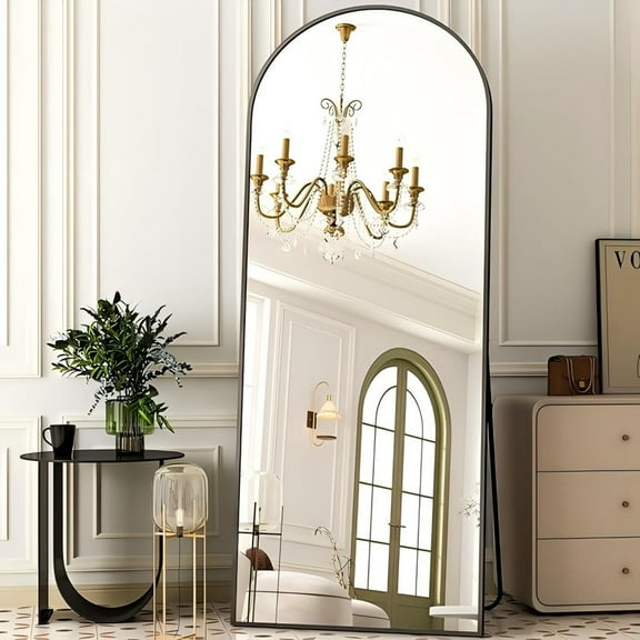 SEETHRUGLIMMER 65.3"x 24" Arched Full Length Mirror Floor Mirror with Stand Wall Mounted, Black