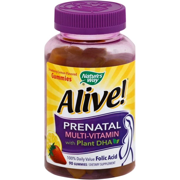 Nature's Way Prenatal MultiVitamin Gummies with Plant DHA, Strawberry