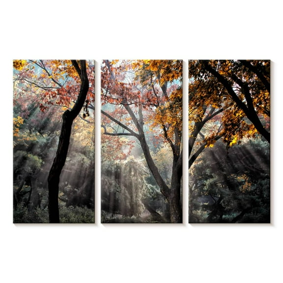 Elephant Stock Forest Sun Rays Wall Art - Horizontal Multi Panel Canvas - Living Room Wall Decor - Nature Multi Panel - Gray And Black Decor - 23" x 14"