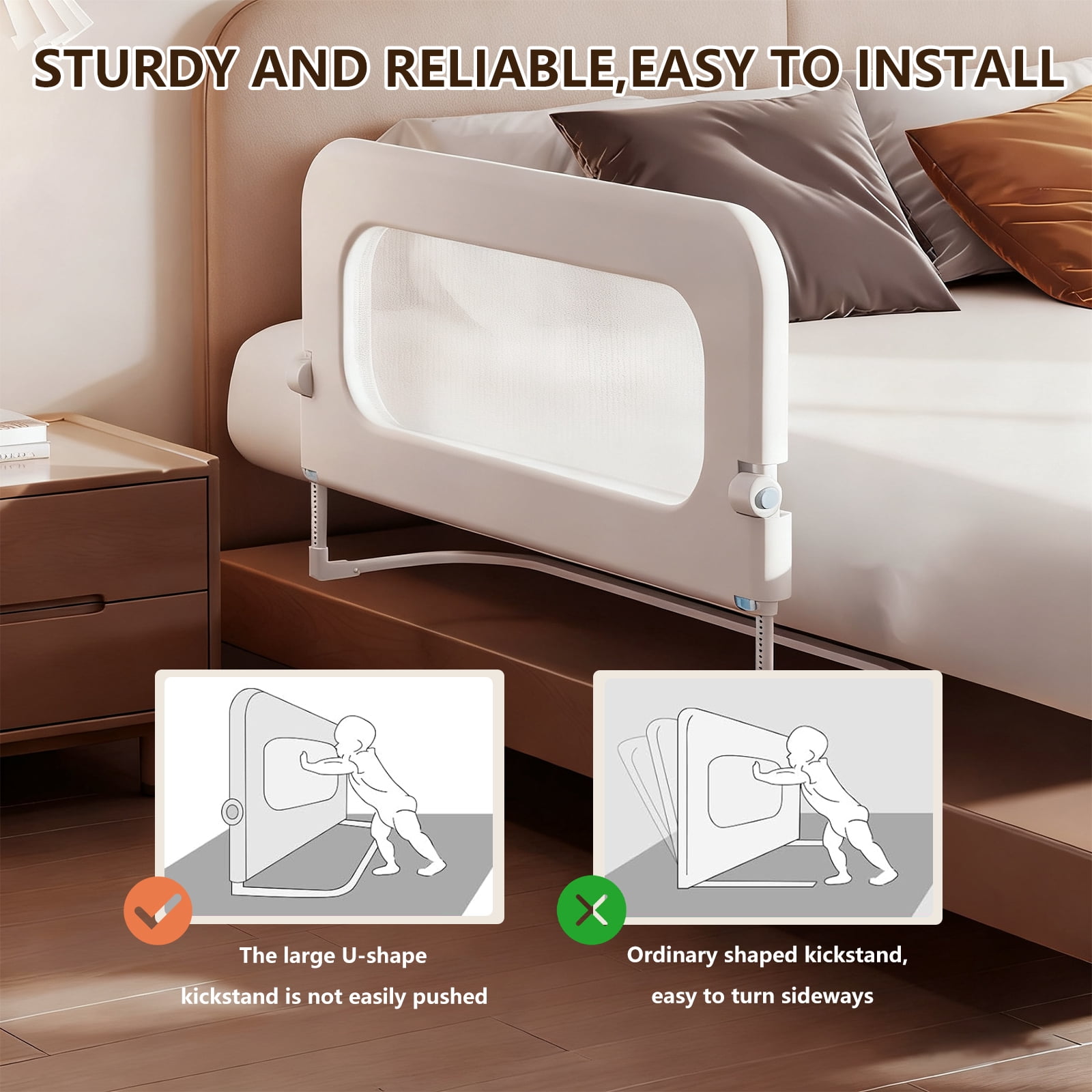 Foldable Toddler Bed Rails - Kids Guard Bumper for Crib Safe Bed Side Rail for Twin Queen King Full Size Beds 48inch