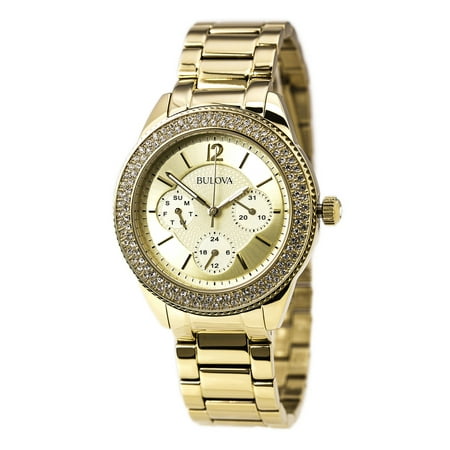 Bulova 97N102 Women's Crystal Gold Tone Dial Gold Plated Steel Bracelet Watch