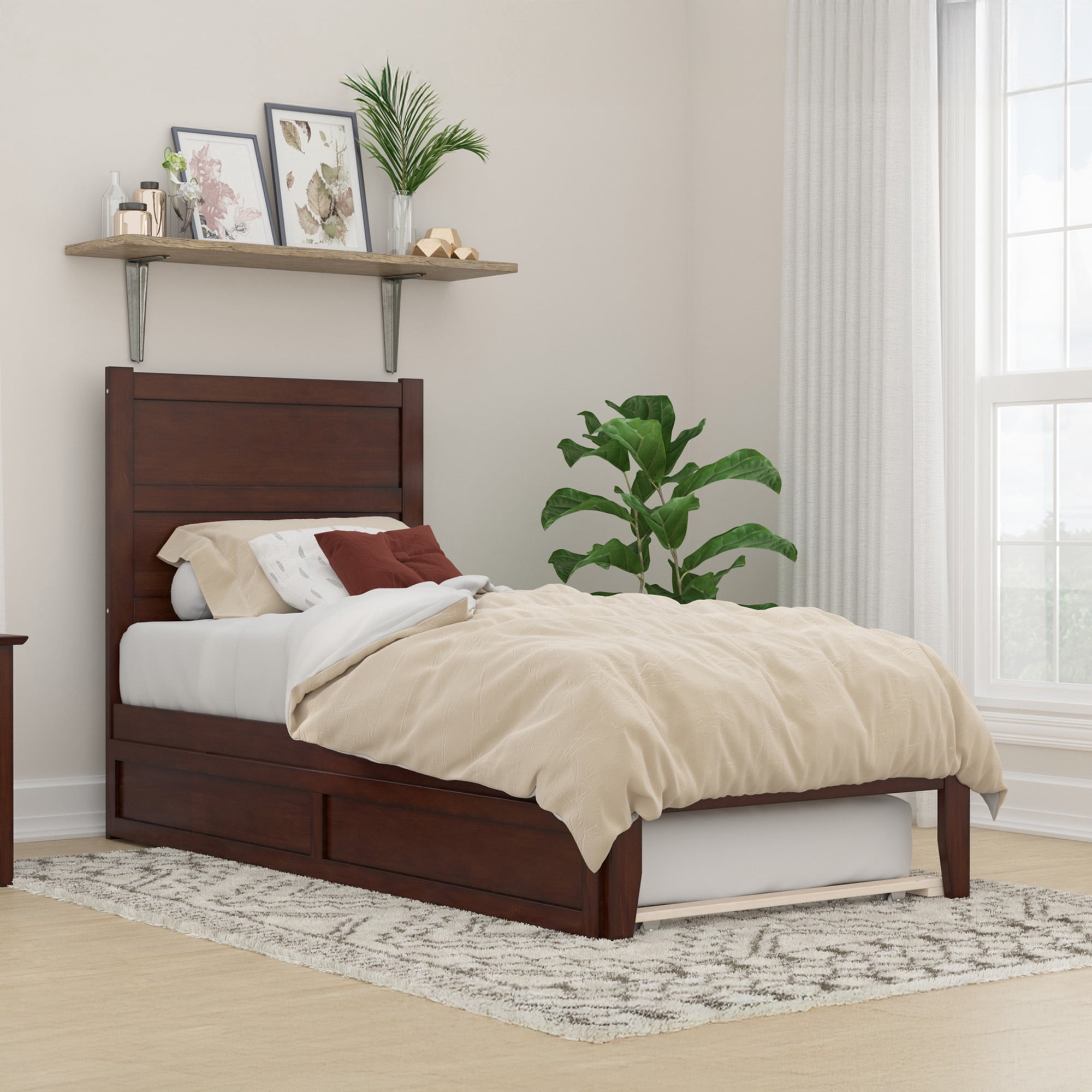AFI NoHo 14" Twin XL Wood Platform Bed Frame with Twin XL Trundle, Walnut