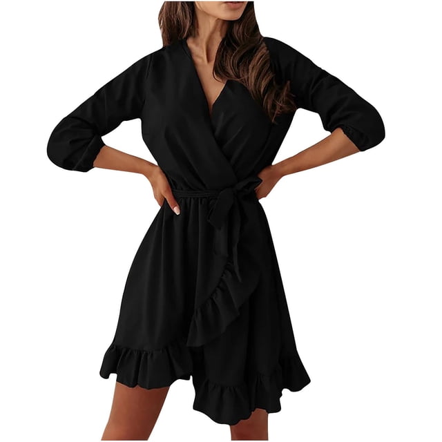 Vestido casual HUOGUO Vintage Sexy de color liso para mujer