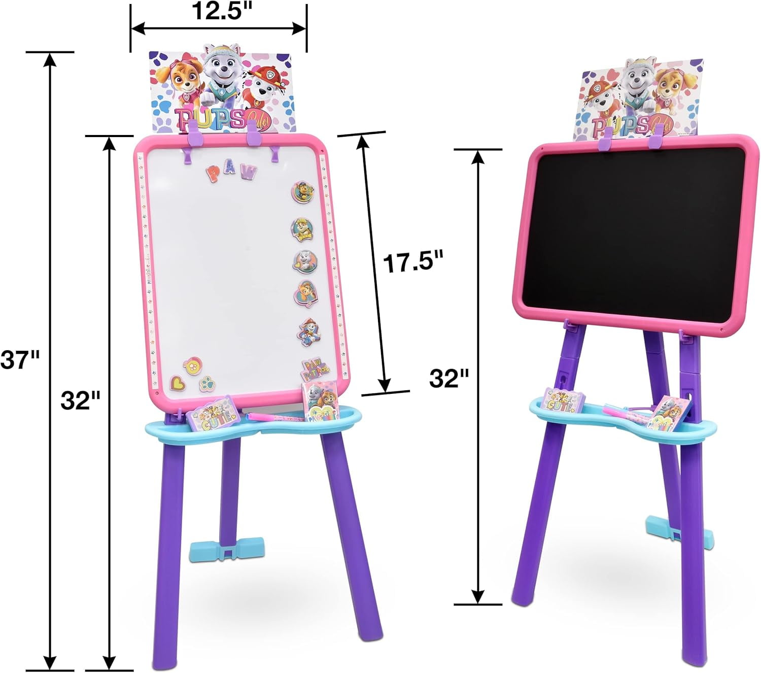 Paw Patrol Standing Art Easel for Kids with Magnetic Whiteboard, Chalkboard, Accessories and Bookmark, Pink/Purple