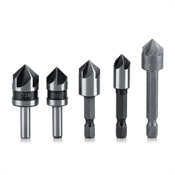 5Pc Industrial Countersink Drill Bit Set, 5 Flutes Counter Sink Woodworking Drill Bits Metal Working Chamfer Chamfering Cutter