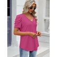thumbnail image 4 of Womens Summer Shirt V Neck Casual Tshirts Puff Sleeve Tops for Women Trendy Tunic Solid Color, 4 of 6