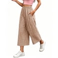 thumbnail image 5 of Women's Soft Fabric Pants Elastic Waist Comfy Casual Pants with Pocket, Solid Color Mid Elastic Waist, Loose Fit Crop Capris for Summer Beach Lounge, Womens Capri Pants | VerBelle,Khaki 2XL, 5 of 7
