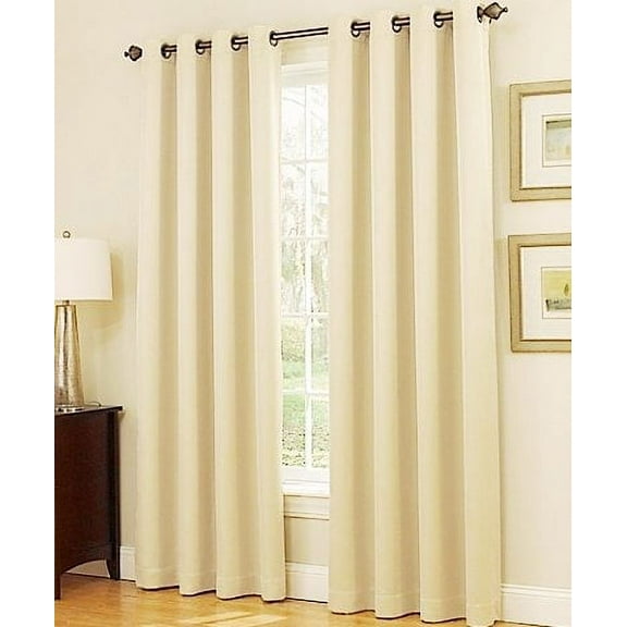 ((#86) Hotel Quality Grommet Top, Jacquard 1 Panel Ivory Beige Solid Thermal Foam Lined Blackout Heavy Thick Window Curtain Drapes Bronze Grommets 95" Length