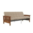 thumbnail image 1 of DHP Brixen Walnut Wood Arm Metal Futon Frame with 6-Inch Mattress, Full, Tan, 1 of 6