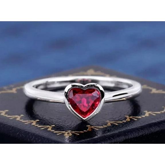 Lab-Created Garnet 1 Ct heart Cut Women's Engagement Ring 14K White Gold Plated