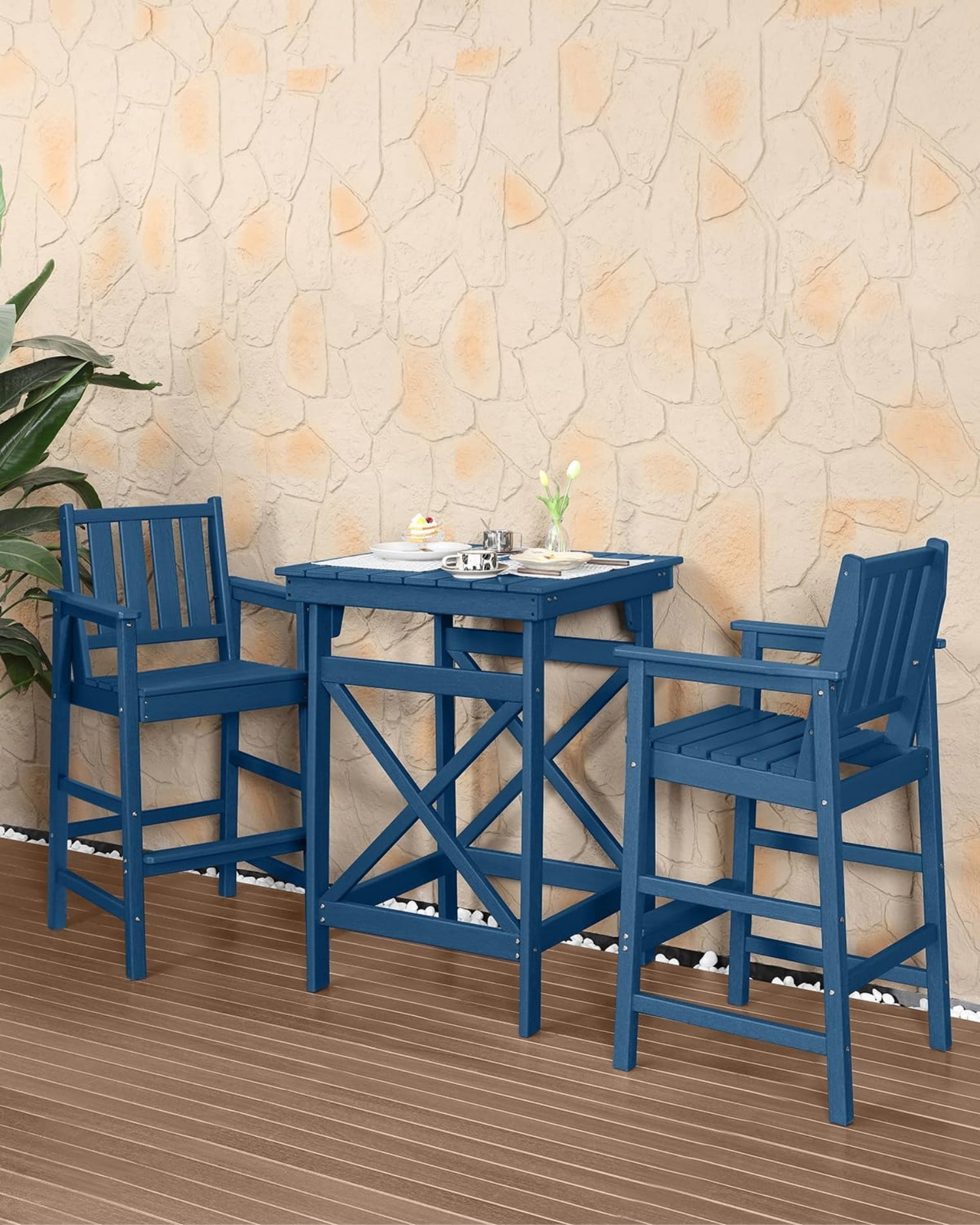 HDPE Outdoor Bar Table, 41" Adirondack Patio Bar Height Table, Weather Resistant High Top Pub Table for Poolside, Balcony, Porch, Garden, Navy