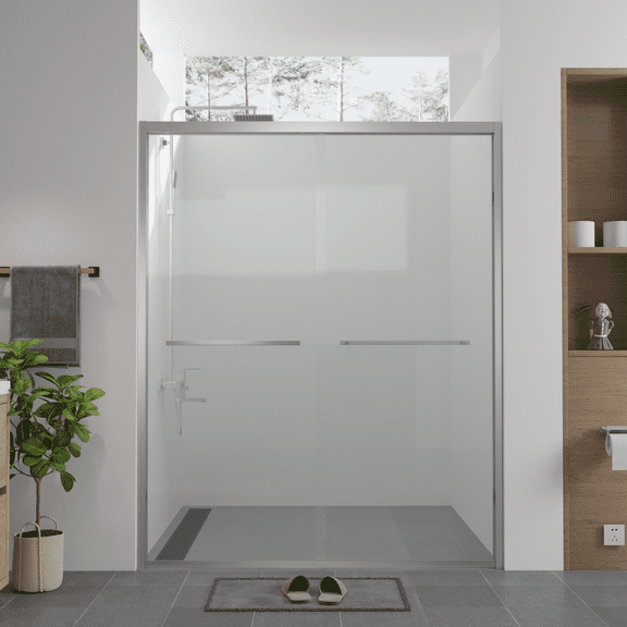 Lisonu 56-60" W x 74" H Double Sliding Shower Door, Bypass Bathtub Door with 1/4" Tempered Glass & Aluminum Frame, Reversible, Chrome Finish