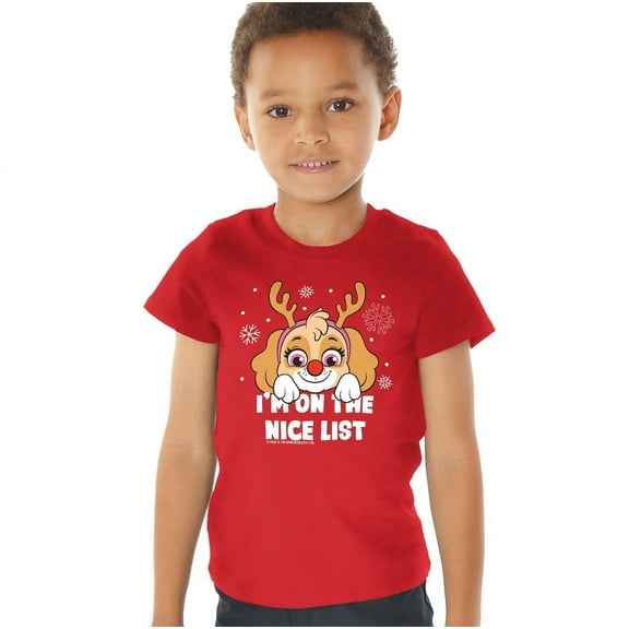 Paw Patrol Skye Nice Christmas List Kids T Shirt (2) for Toddler Boys and Girls, Red