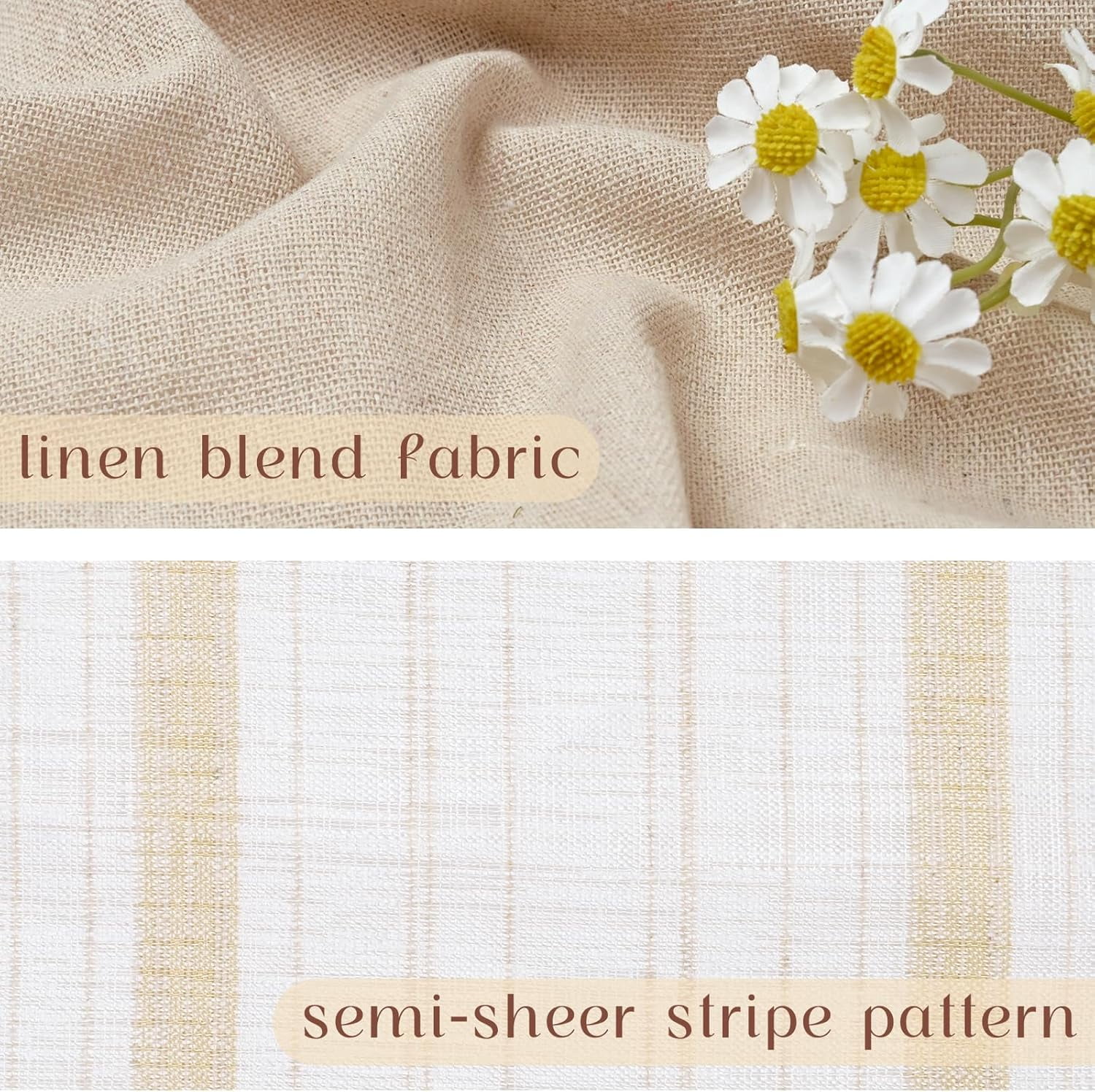 Alishomtll Boho Linen Light Filtering Curtains 84 Inches Long Farmhouse Rustic Striped Drapes Macrame Burlap ,Rod Pocket  ,Beige ,with Tassel