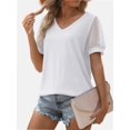thumbnail image 4 of Womens Casual V Neck T Shirts Swiss Dotted Puffy Sheer Short Sleeve Blouses, 4 of 5