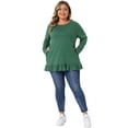 thumbnail image 3 of DARING DIVA Women's Plus Casual Long Sleeve Ruffled Hem Blouse 1X Green, 3 of 6