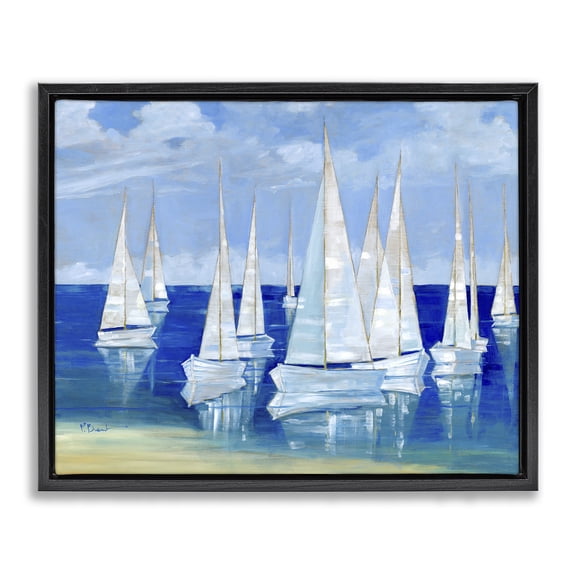 Stupell Industries Coastal Blanco Beach Sailboats Black Floating Frame Canvas Art, 21 x 17, by Paul Brent